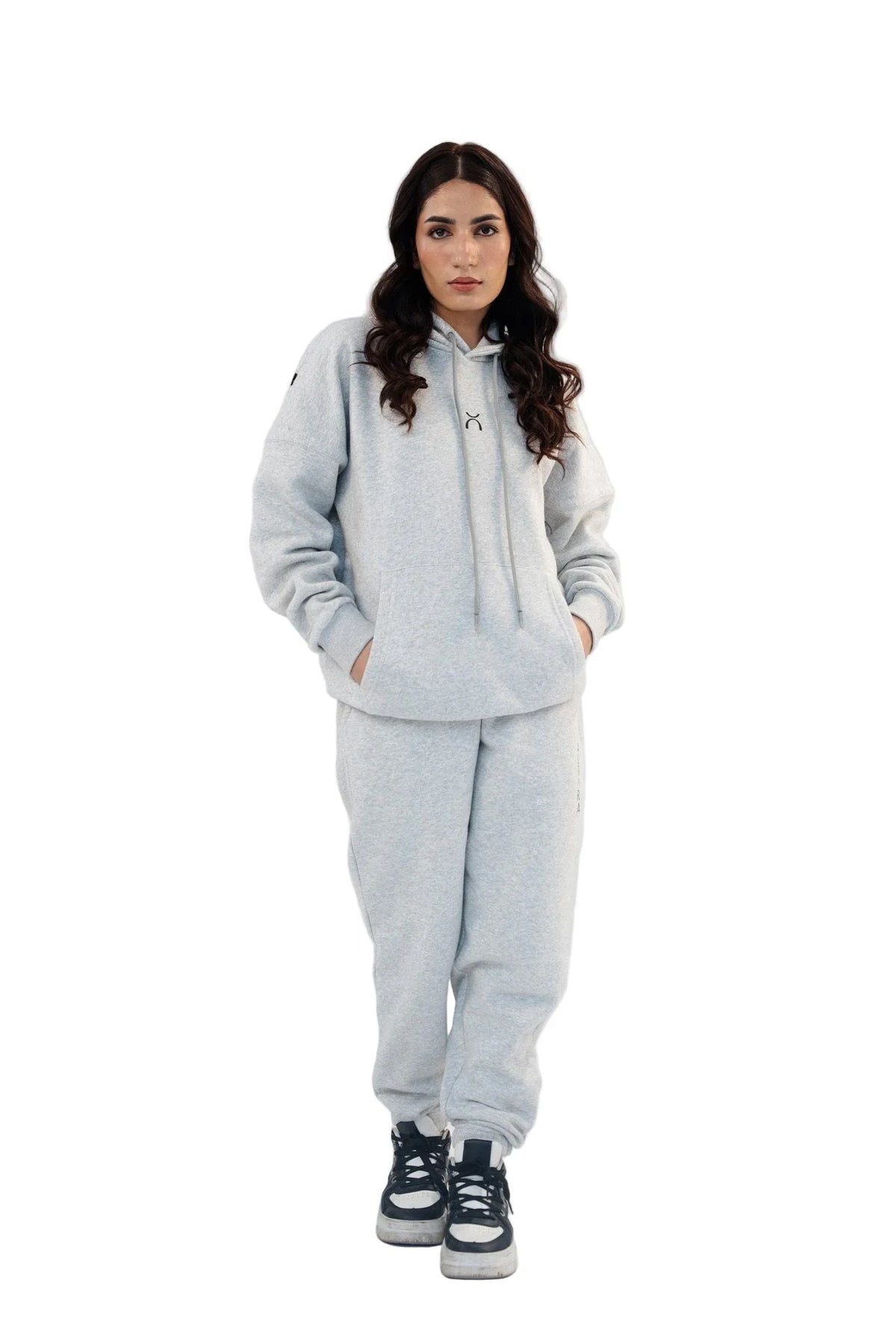 Women Heather Grey Drop Shoulder Fleece Hoodie - Aurorafitsofficial