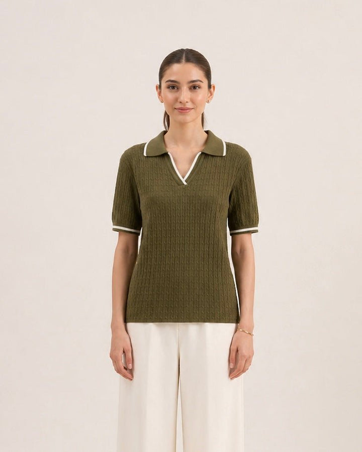 Women Cable Knit Polo - Aurorafits Official