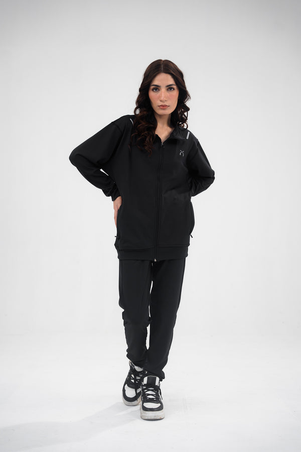 Women Black Reflective Essential Tracksuit