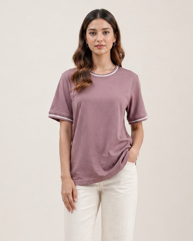 Women Contrast Tipped Tee - Aurorafits Official