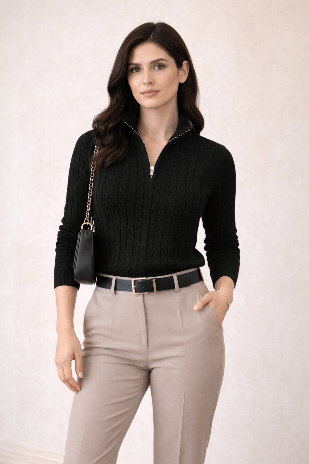 Women Cable Knit Quarter - Zip Cardigan - Aurorafits Official