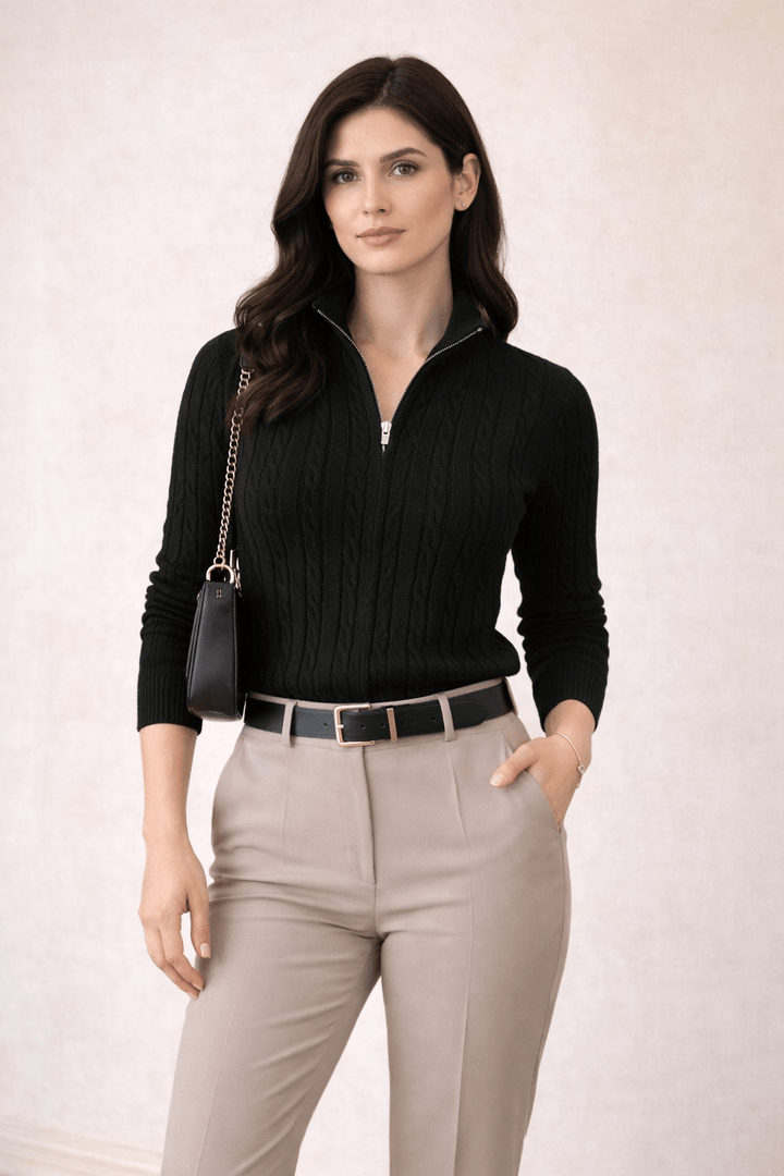 Women Cable Knit Quarter - Zip Cardigan - Aurorafits Official