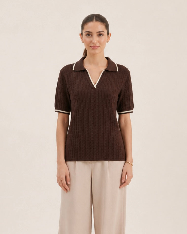 Women Cable Knit Polo