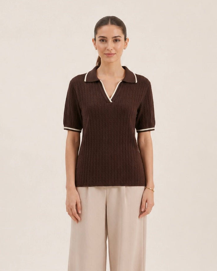 Women Cable Knit Polo