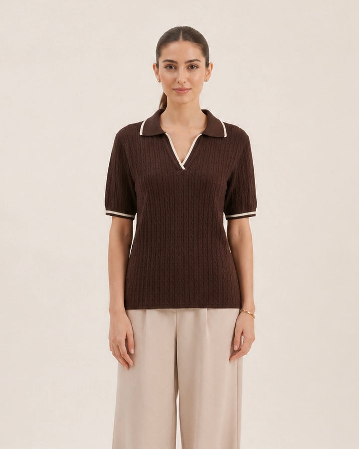 Women Cable Knit Polo