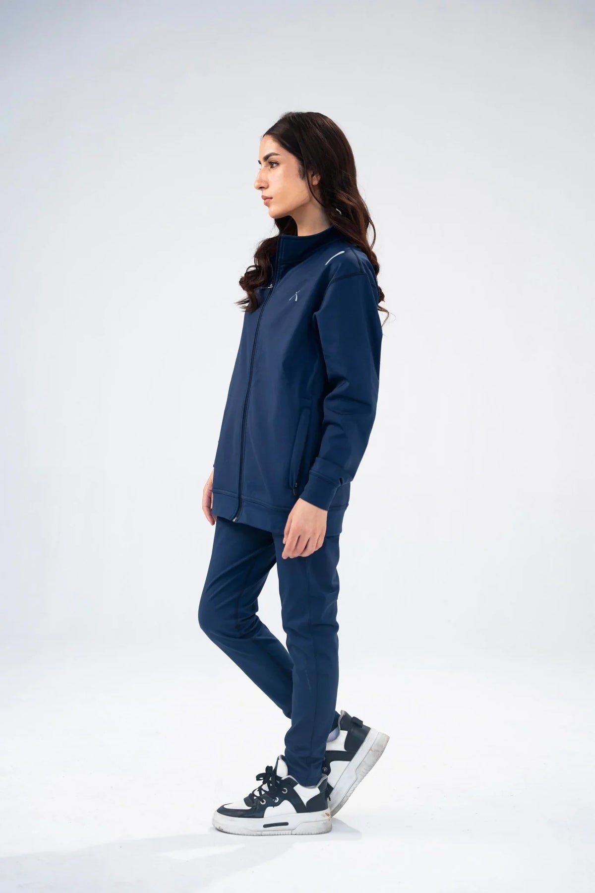 Women Navy Blue Reflective Essential Tracksuit - Aurorafitsofficial