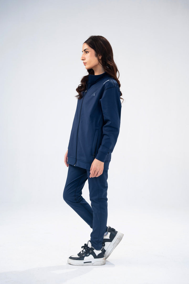 Women Navy Blue Reflective Essential Tracksuit - Aurorafitsofficial