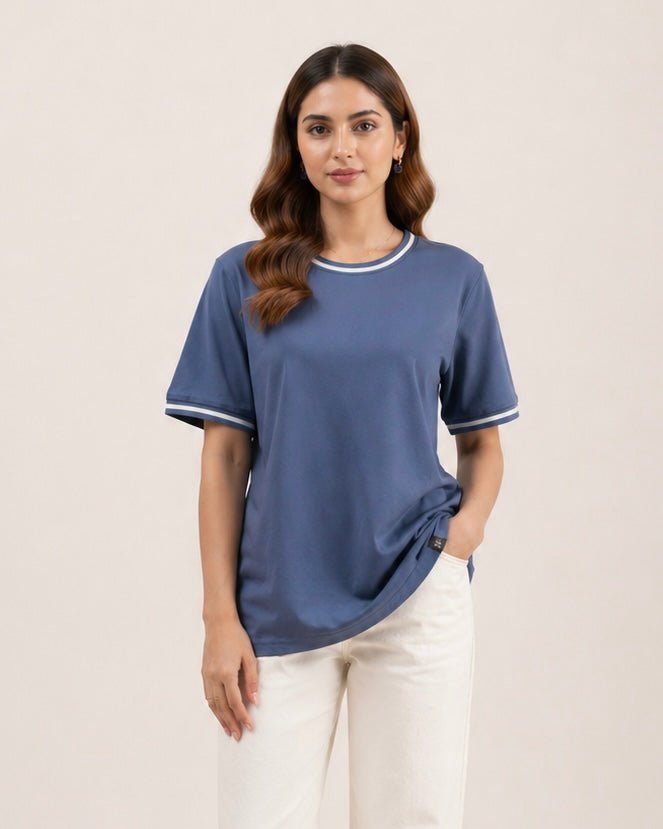 Women Contrast Tipped Tee - Aurorafits Official