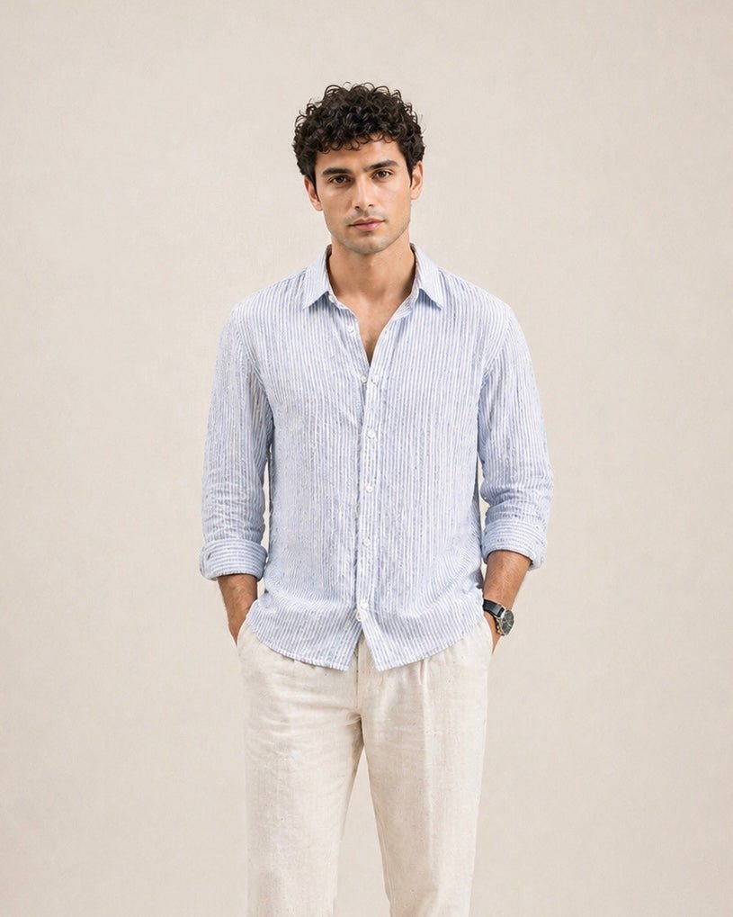 Linen - Blend Seersucker Shirt - Aurorafits Official