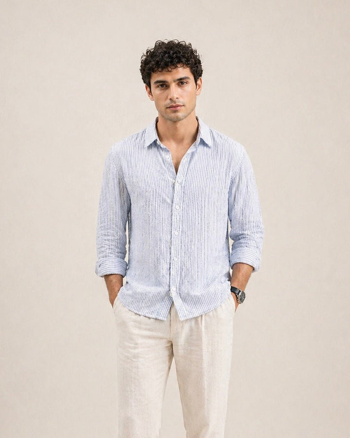 Linen - Blend Seersucker Shirt - Aurorafits Official