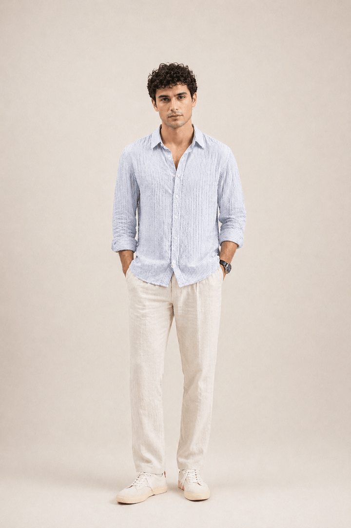Linen - Blend Seersucker Shirt - Aurorafits Official