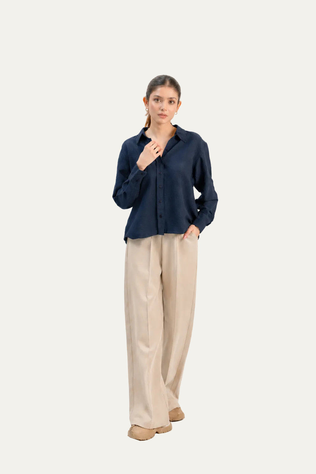 Women Crinkle Button Shirt