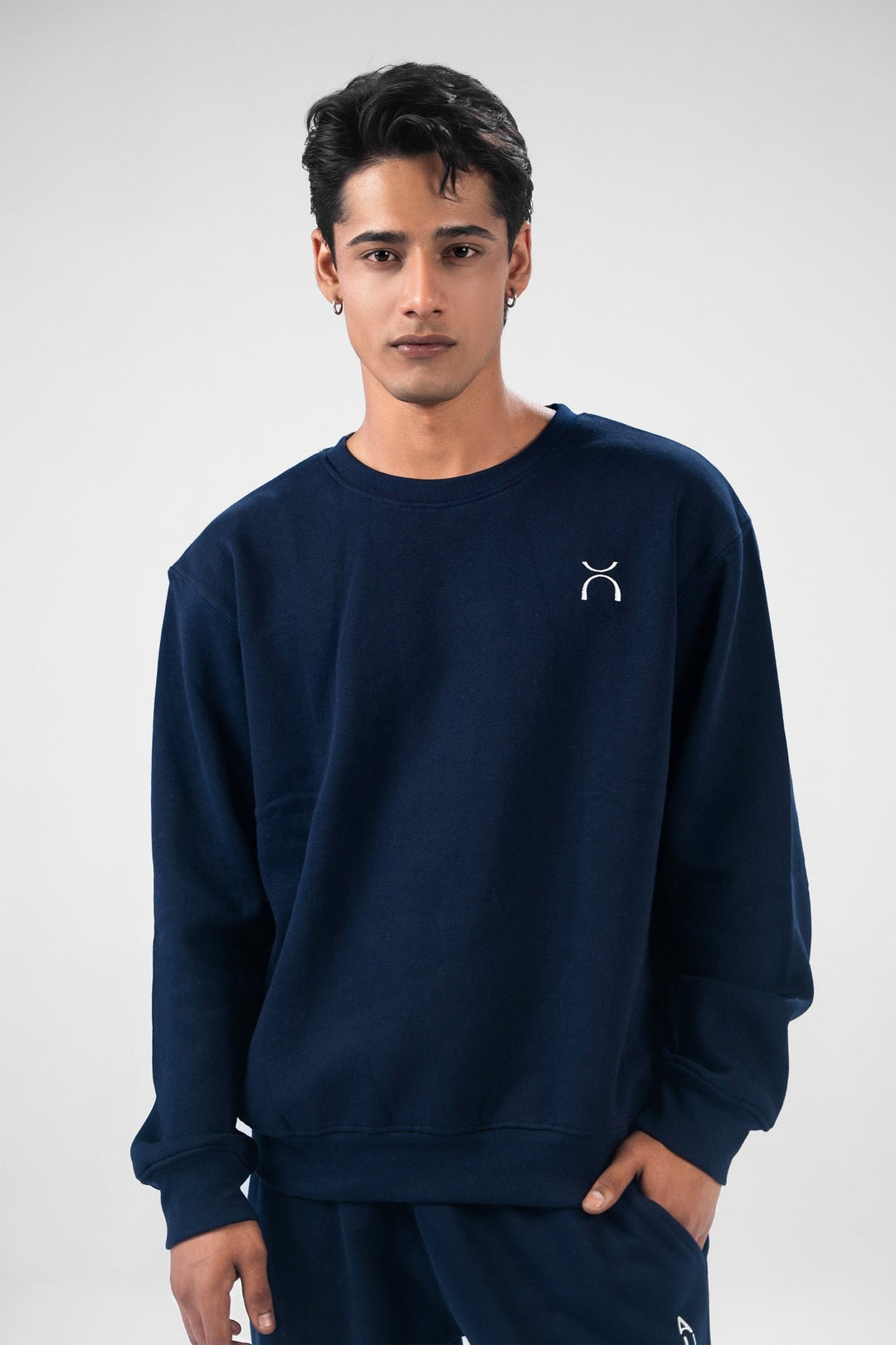 Navy Blue Oversized Fleece Sweatshirt - Aurorafitsofficial