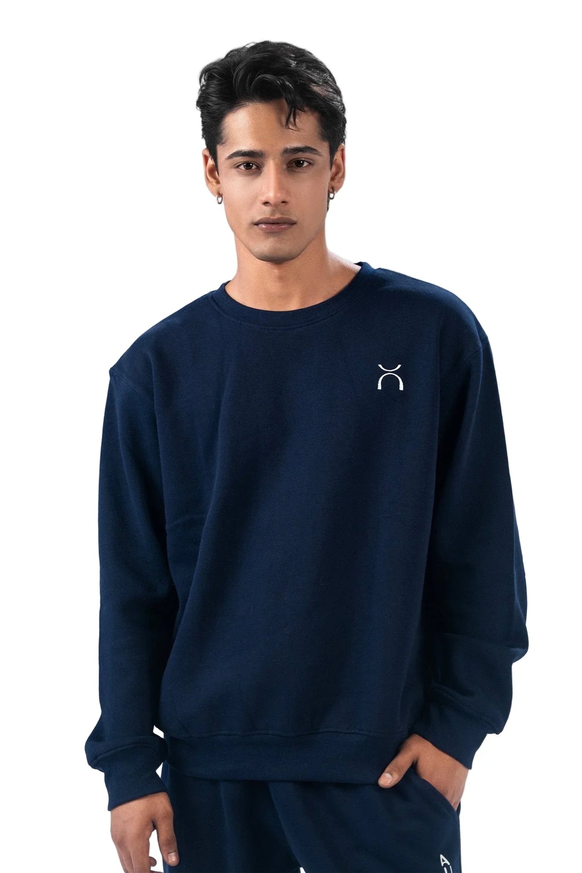 Navy Blue Oversized Fleece Sweatshirt - Aurorafitsofficial