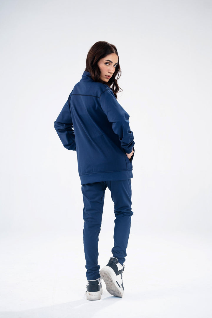 Women Navy Blue Reflective Essential Tracksuit - Aurorafitsofficial