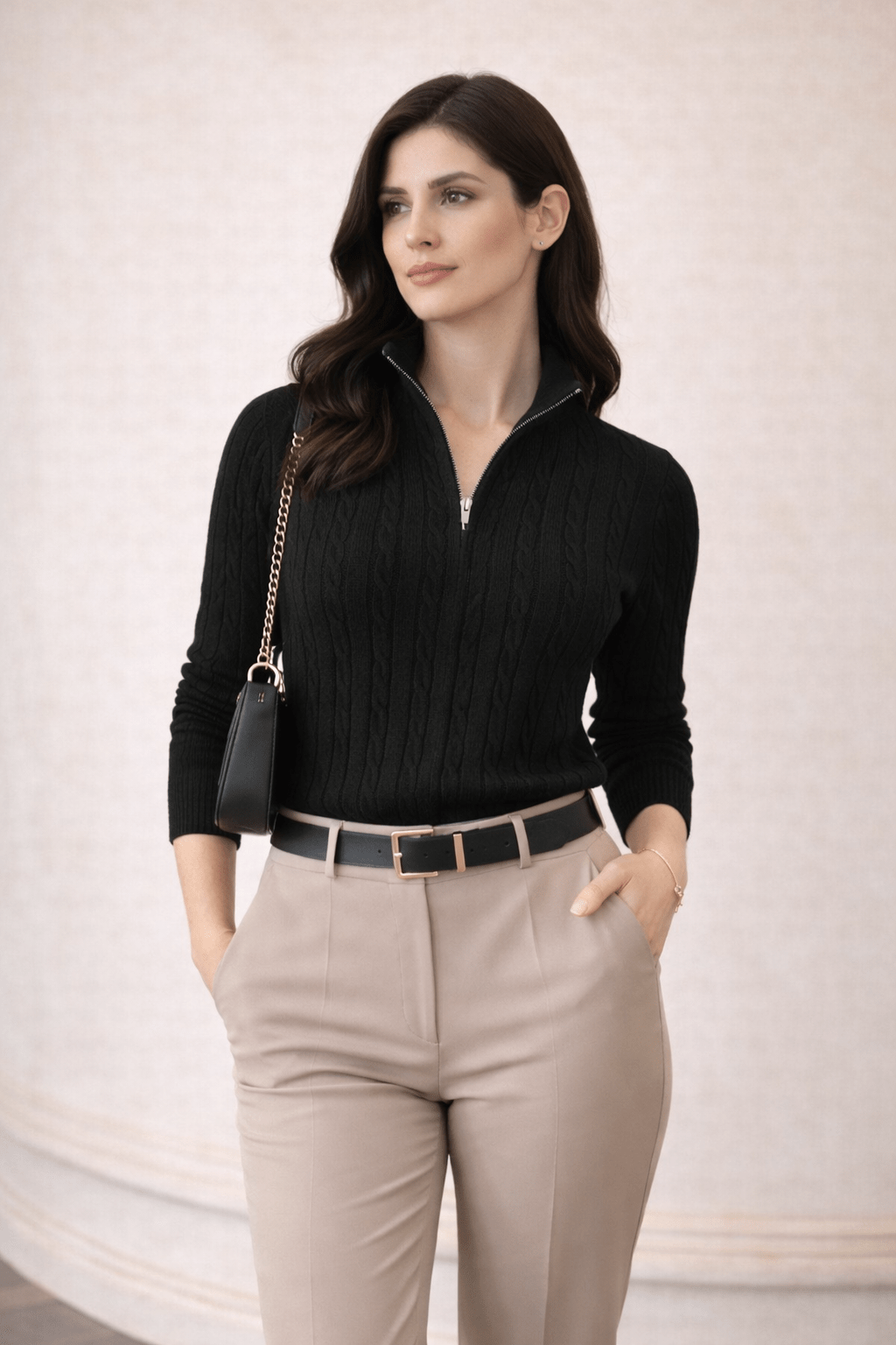 Women Cable Knit Quarter - Zip Cardigan - Aurorafits Official