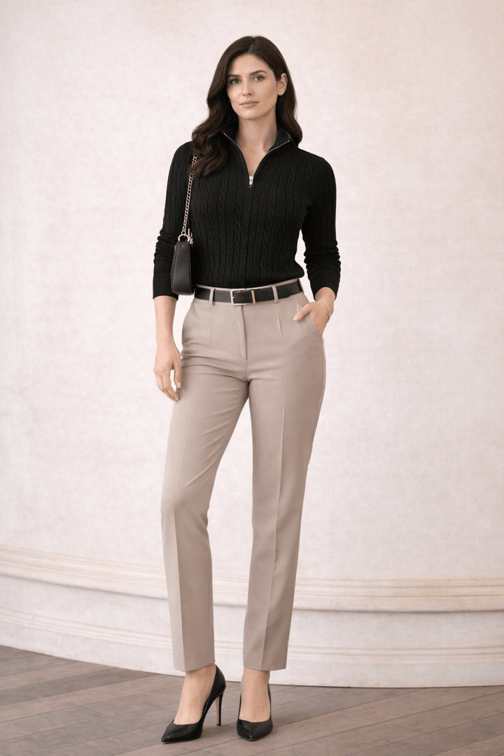 Women Cable Knit Quarter - Zip Cardigan - Aurorafits Official