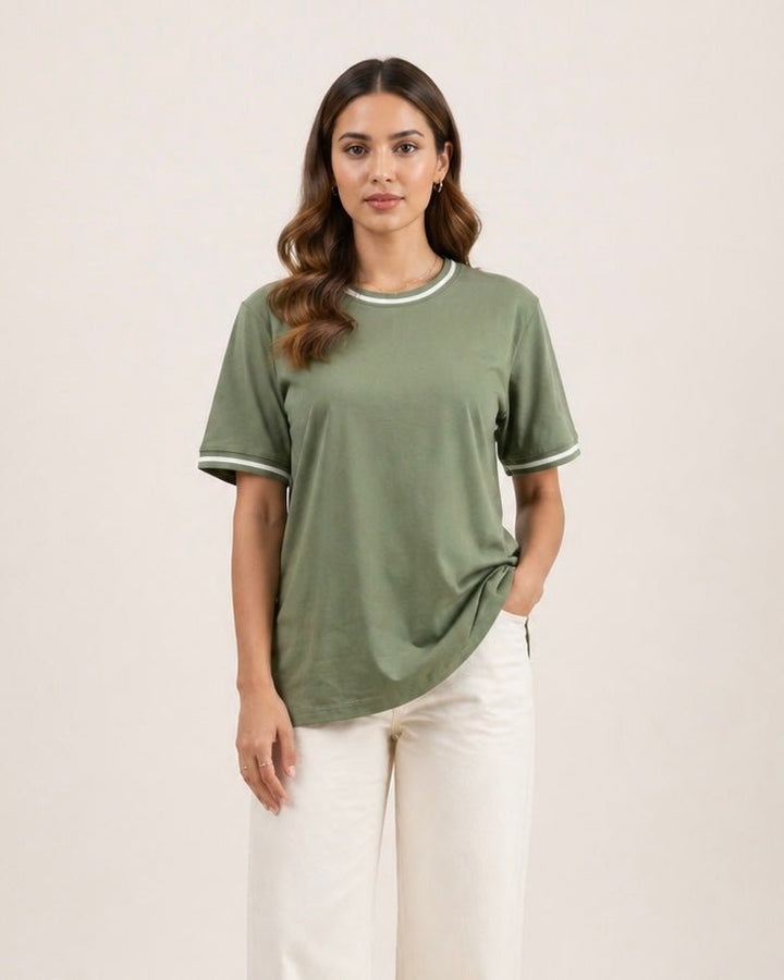 Women Contrast Tipped Tee - Aurorafits Official