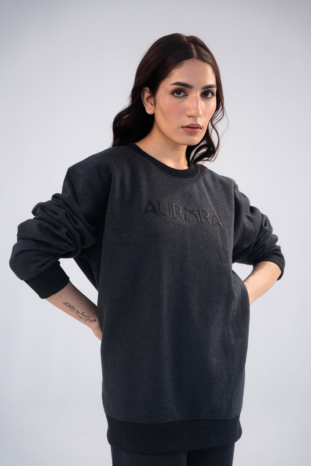 Women Charcoal Signature Print Sweatshirt - Aurorafitsofficial