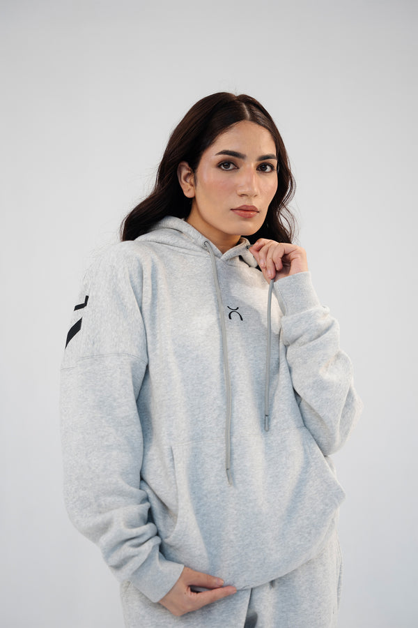 Women Heather Grey Drop Shoulder Fleece Hoodie