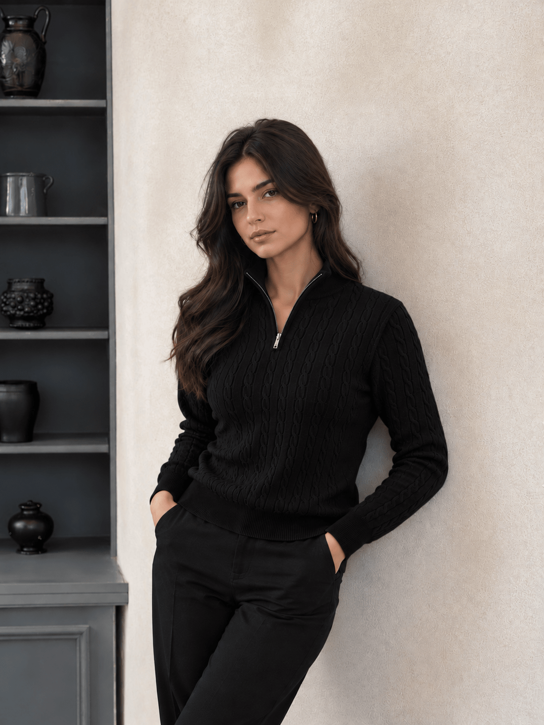 Women Cable Knit Quarter-Zip Cardigan - Aurorafits Official