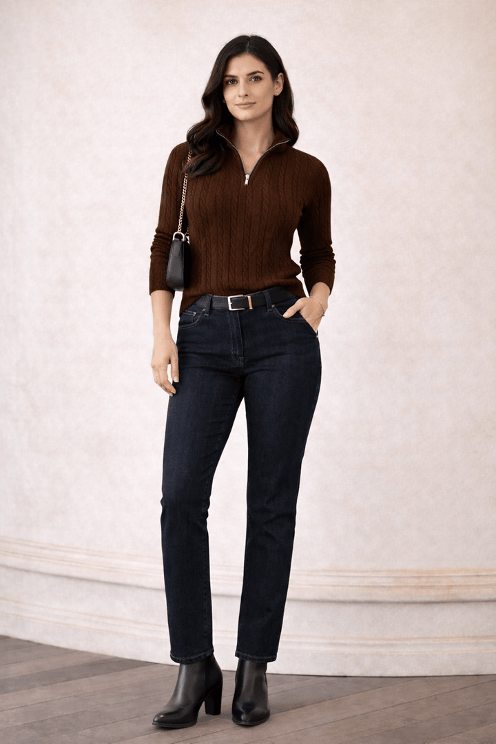 Women Cable Knit Quarter - Zip Cardigan - Aurorafits Official