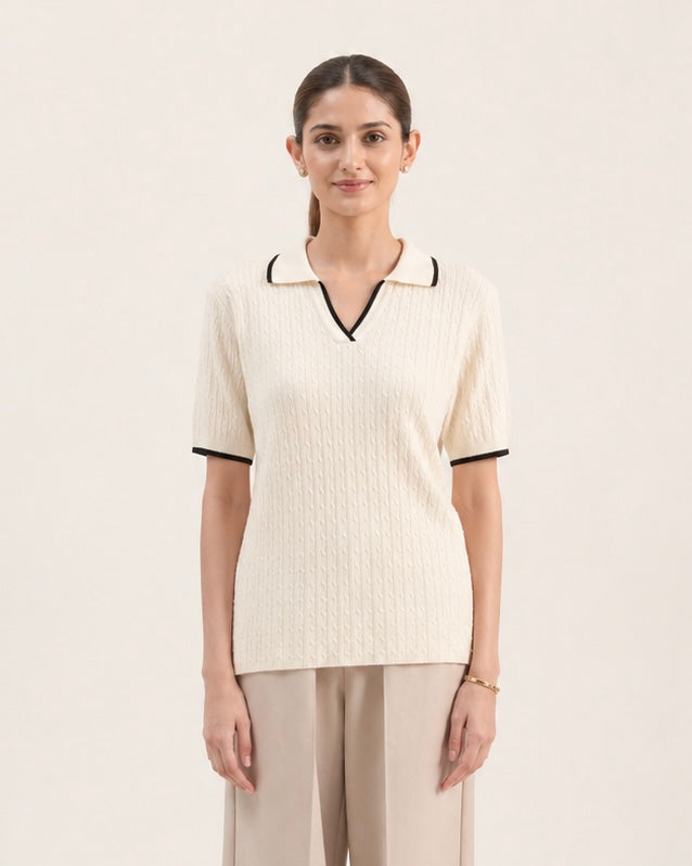 Women Cable Knit Polo