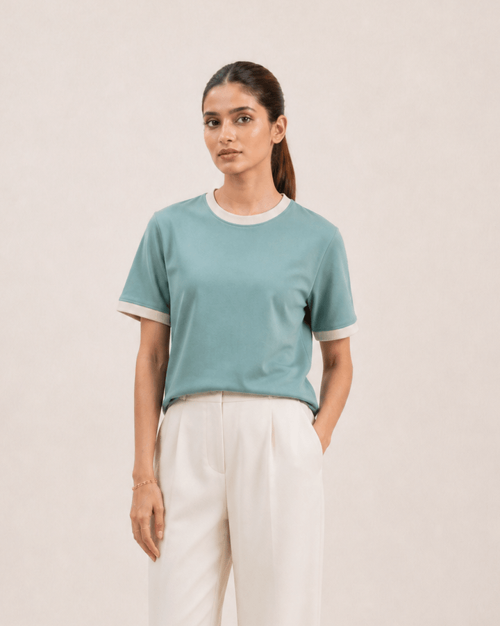 Women Contrast Trim Tee - Aurorafits Official