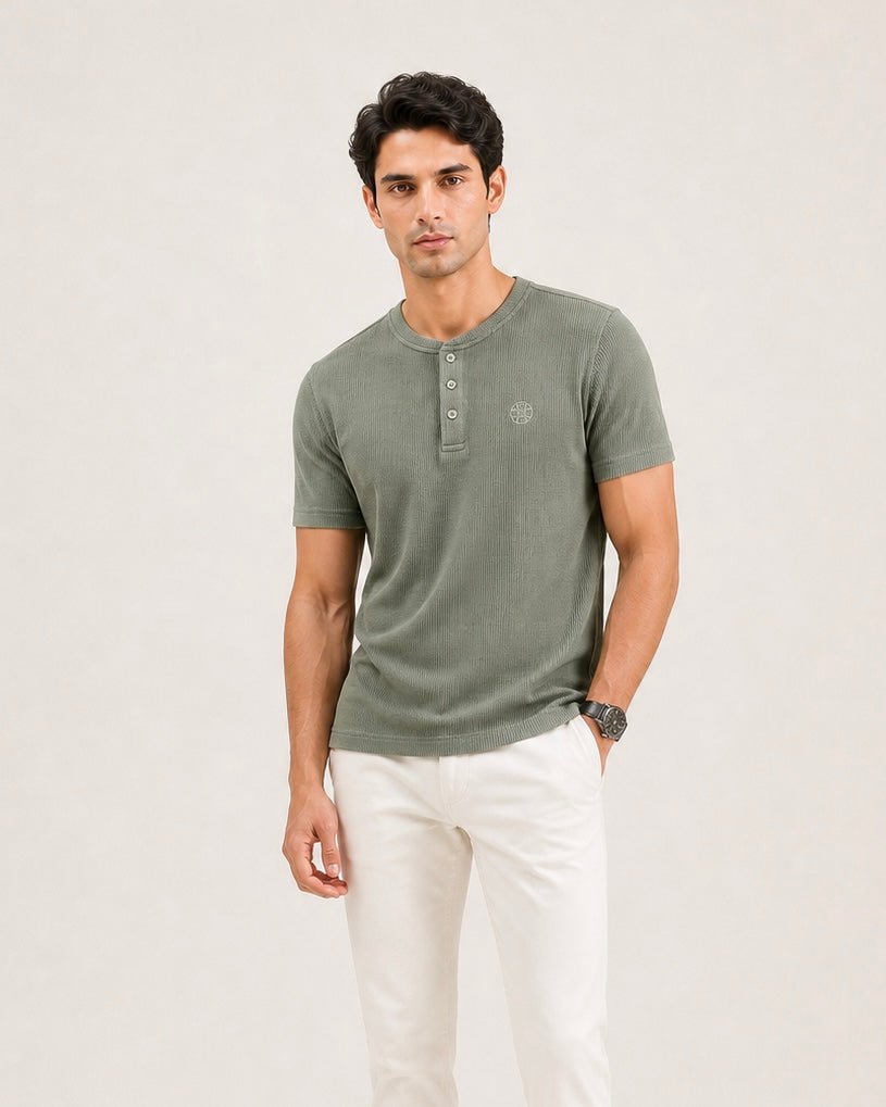 Textured Henley Tee - Aurorafits Official