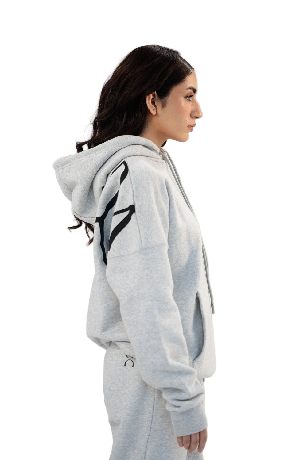 Women Heather Grey Drop Shoulder Fleece Hoodie - Aurorafitsofficial