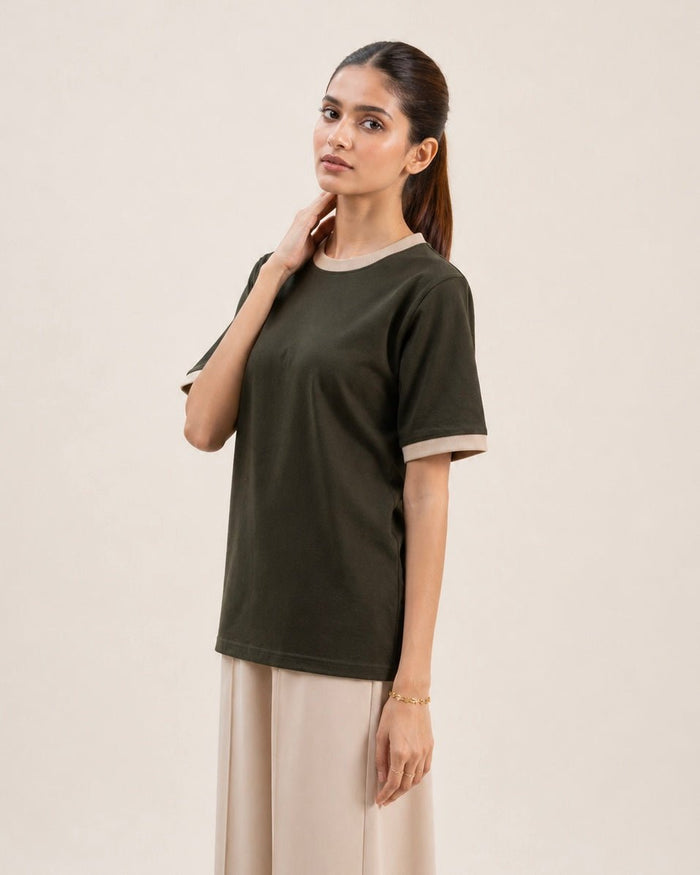 Women Contrast Trim Tee