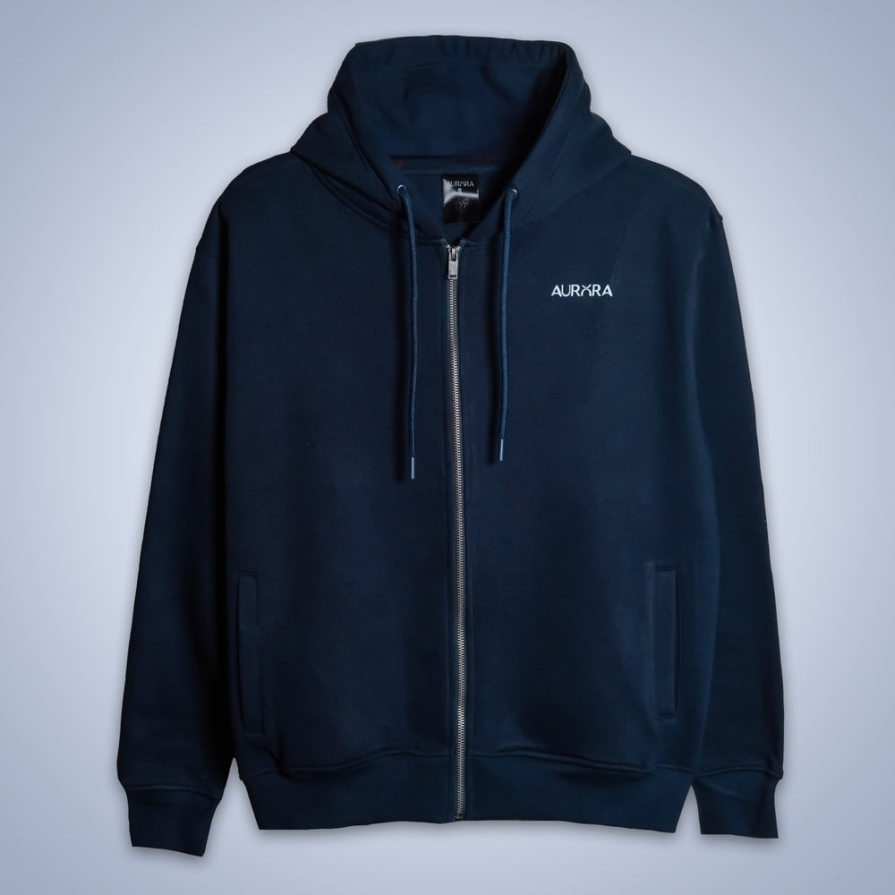 Navy Blue Zipper Fleece Hoodie - Aurorafitsofficial