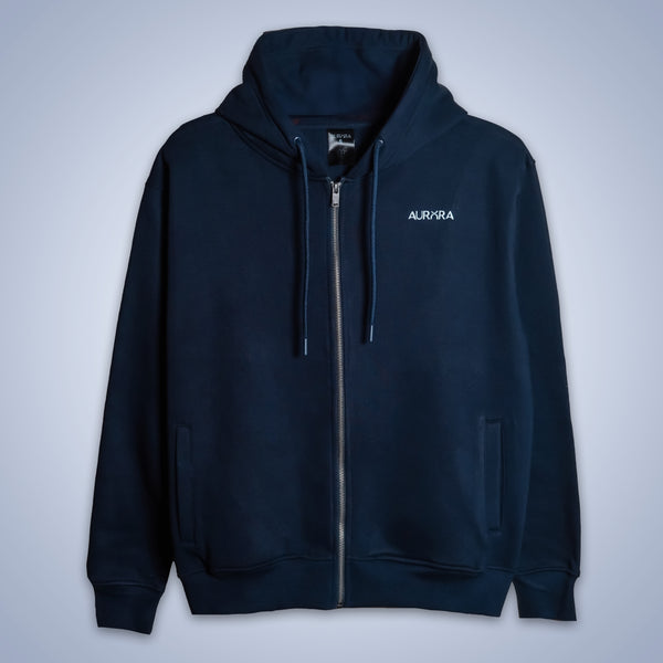 Navy Blue Zipper Fleece Hoodie