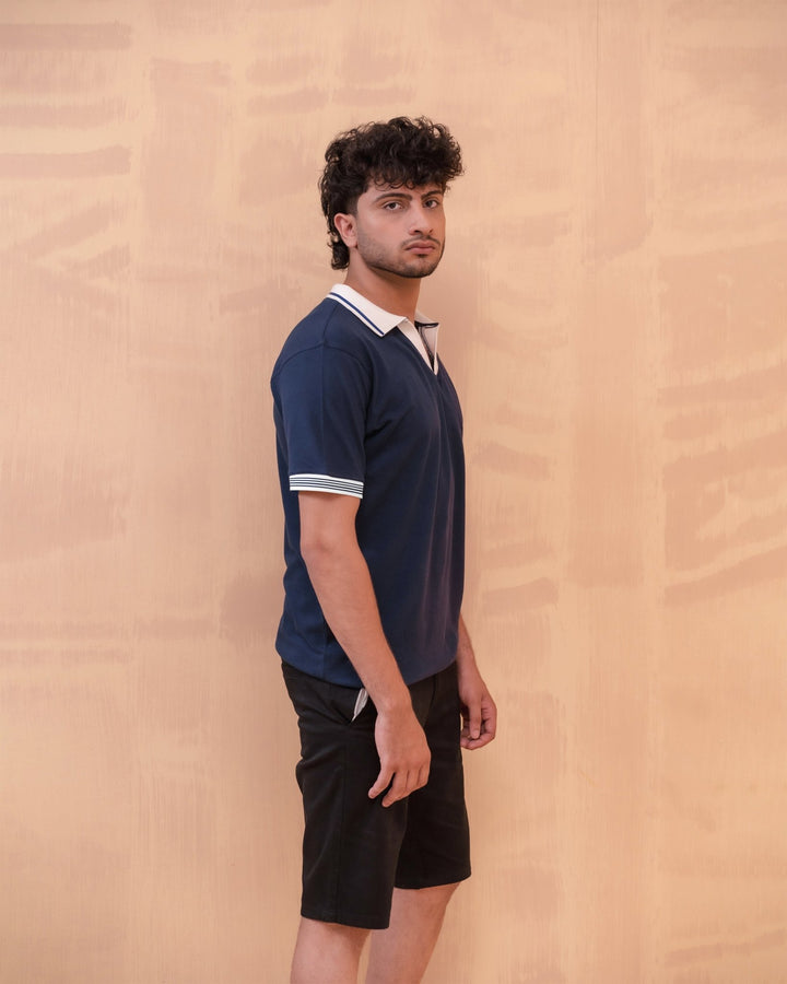Navy Blue Buttonless Polo - Aurorafits Official