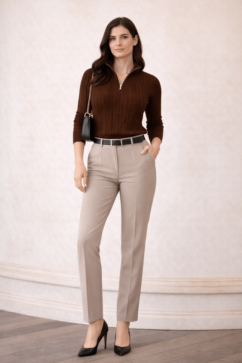 Women Cable Knit Quarter - Zip Cardigan - Aurorafits Official