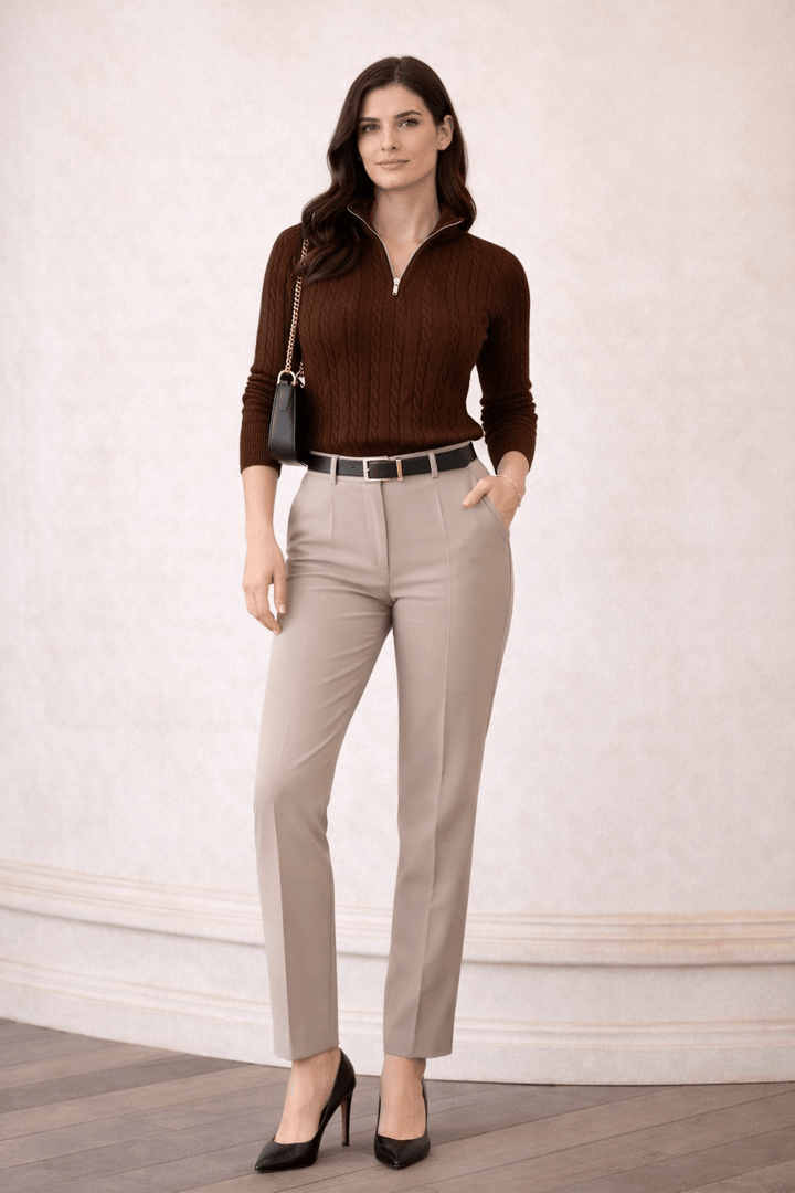 Women Cable Knit Quarter - Zip Cardigan - Aurorafits Official