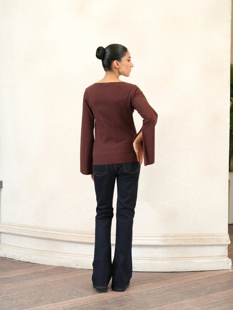 Women Textured Boat Neck Top - Aurorafits Official