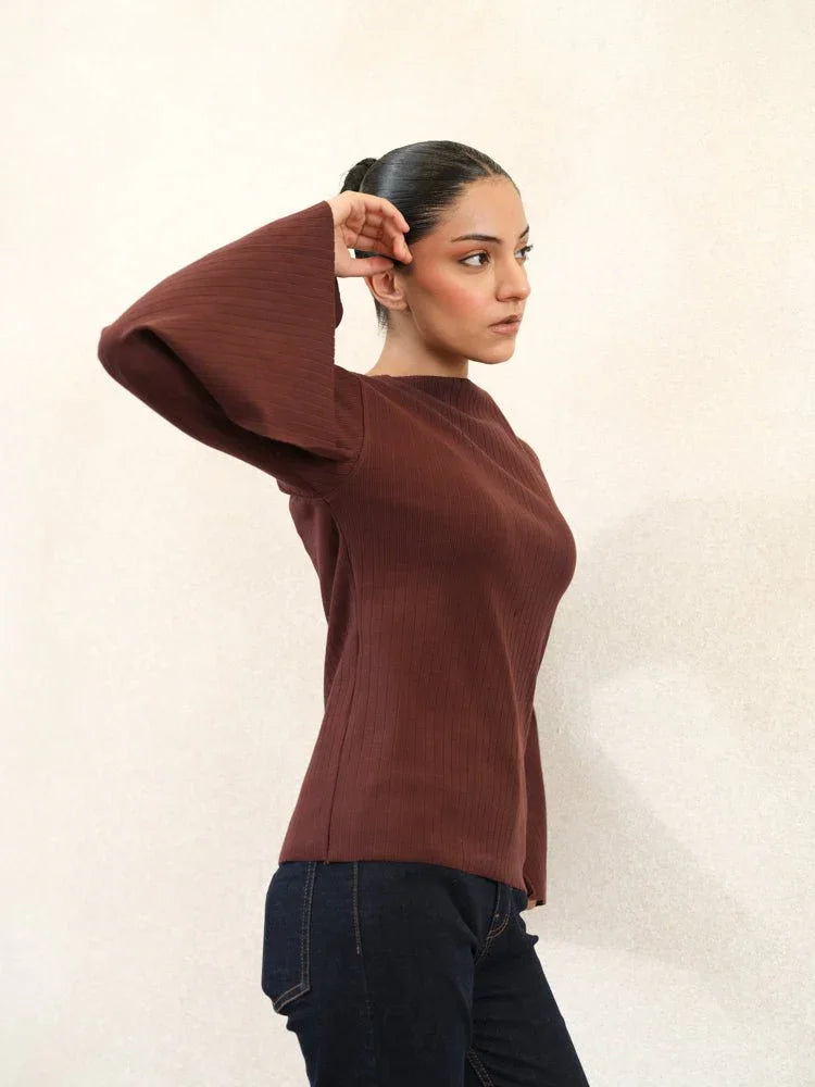 Women Textured Boat Neck Top - Aurorafits Official