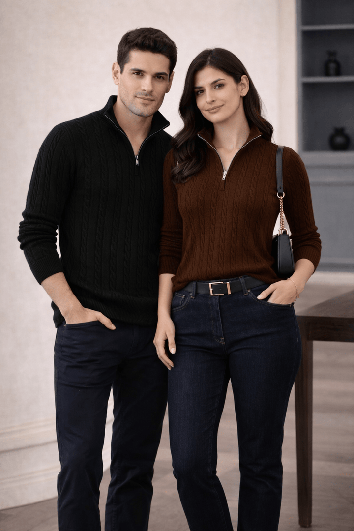 Women Cable Knit Quarter - Zip Cardigan - Aurorafits Official