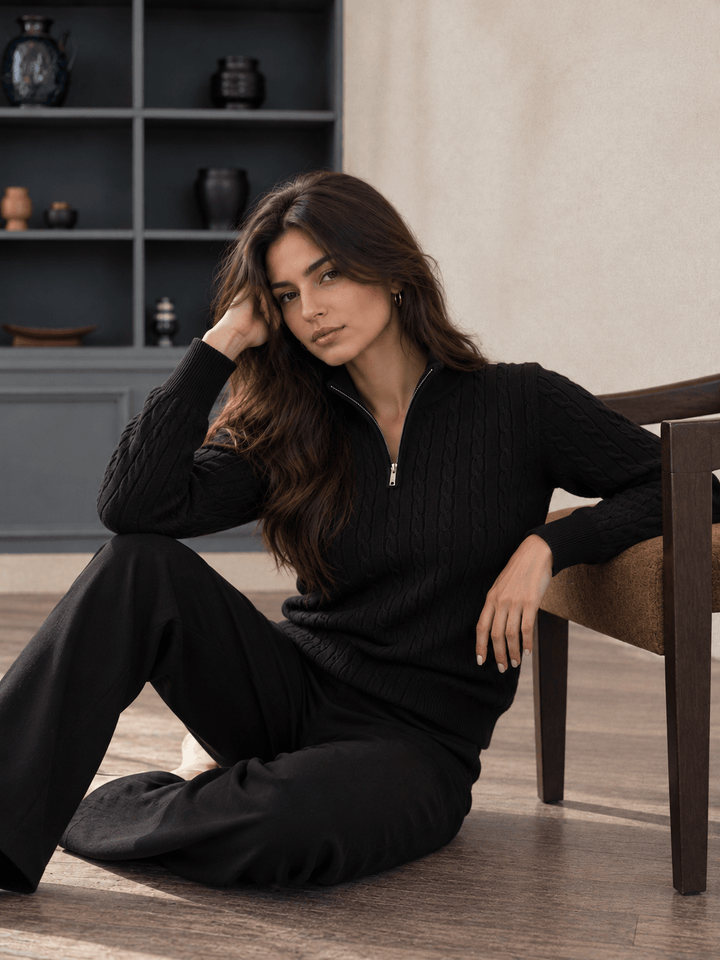 Women Cable Knit Quarter-Zip Cardigan - Aurorafits Official