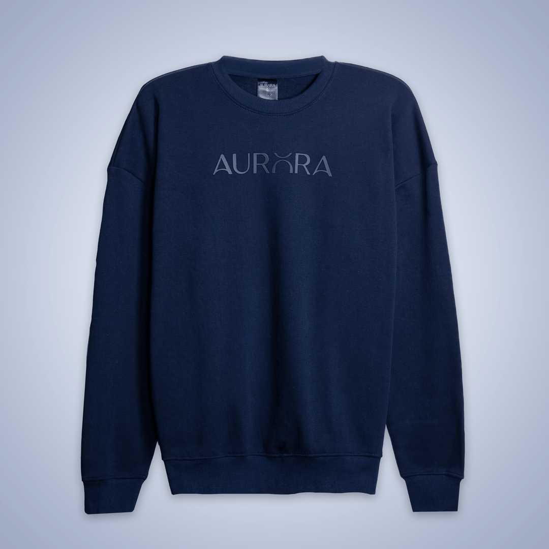Oversized Navy Signature Print Sweatshirt - Aurorafitsofficial