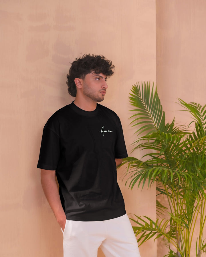 Navy Blue Oversized Signature Tee - Aurorafitsofficial