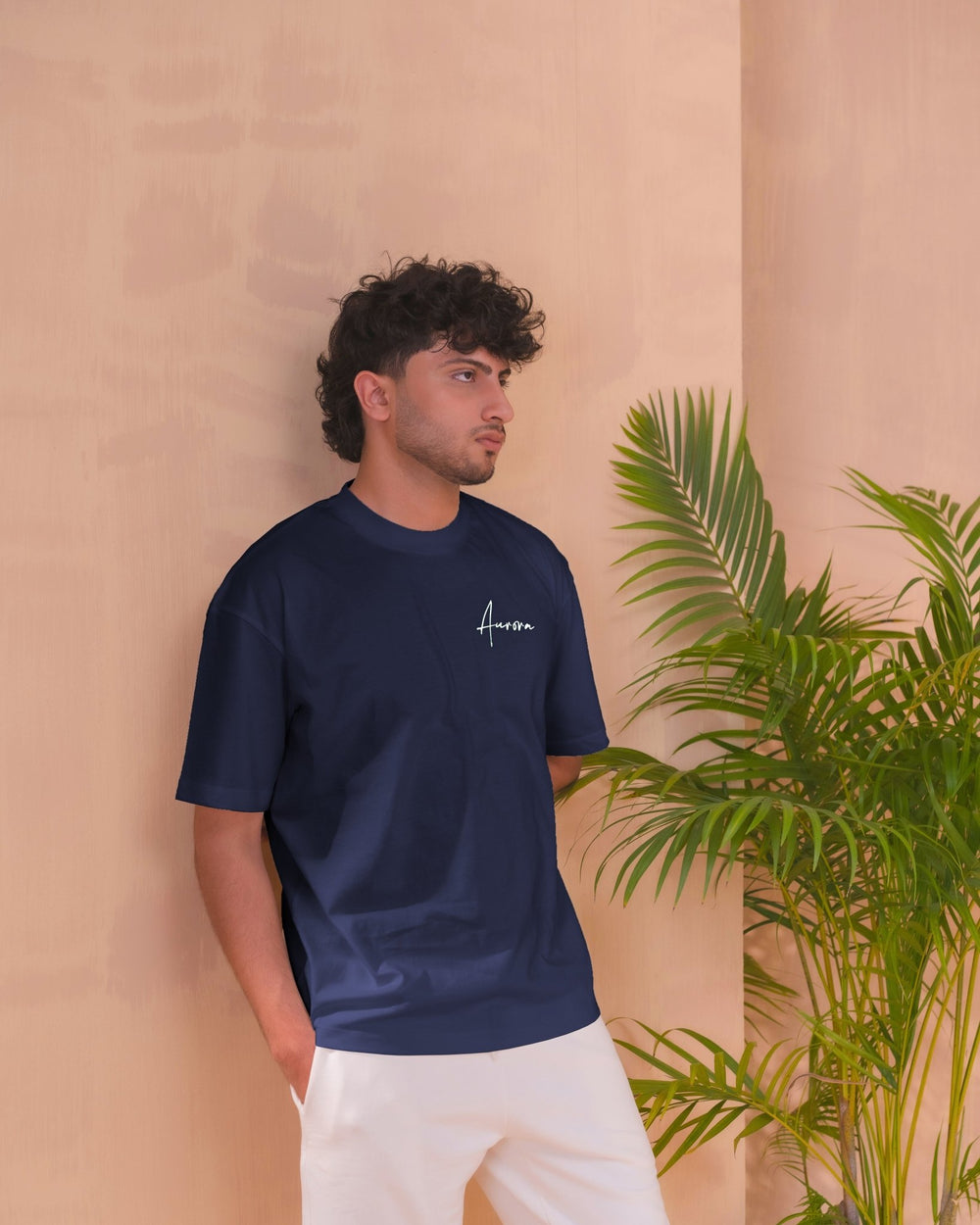 Navy Blue Oversized Signature Tee - Aurorafitsofficial