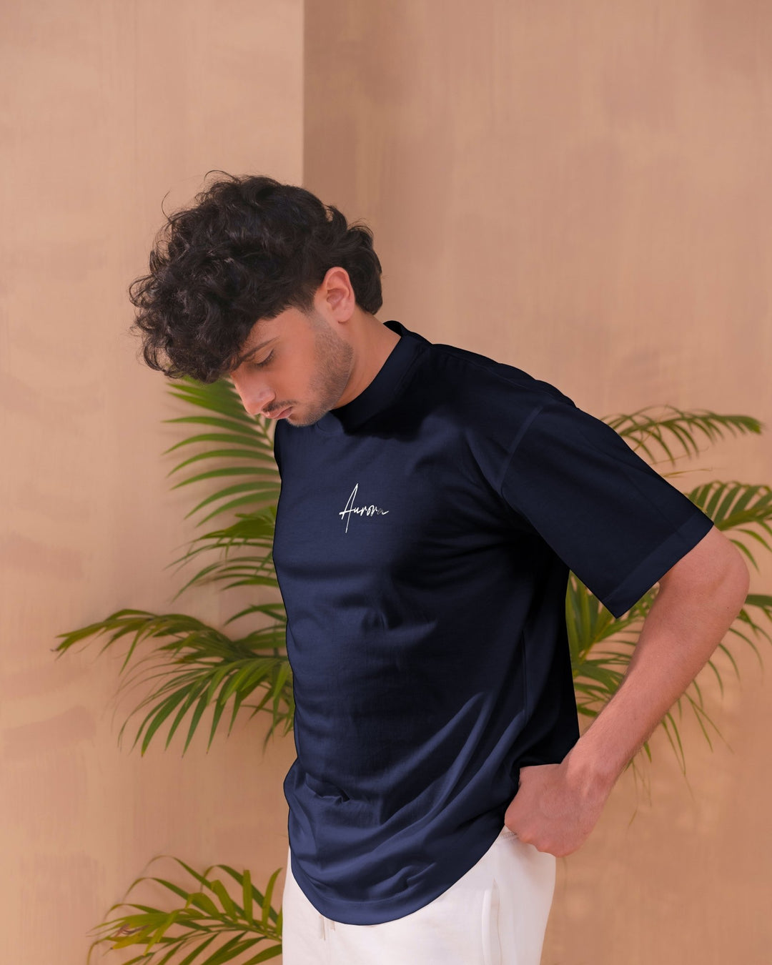 Navy Blue Oversized Signature Tee - Aurorafitsofficial