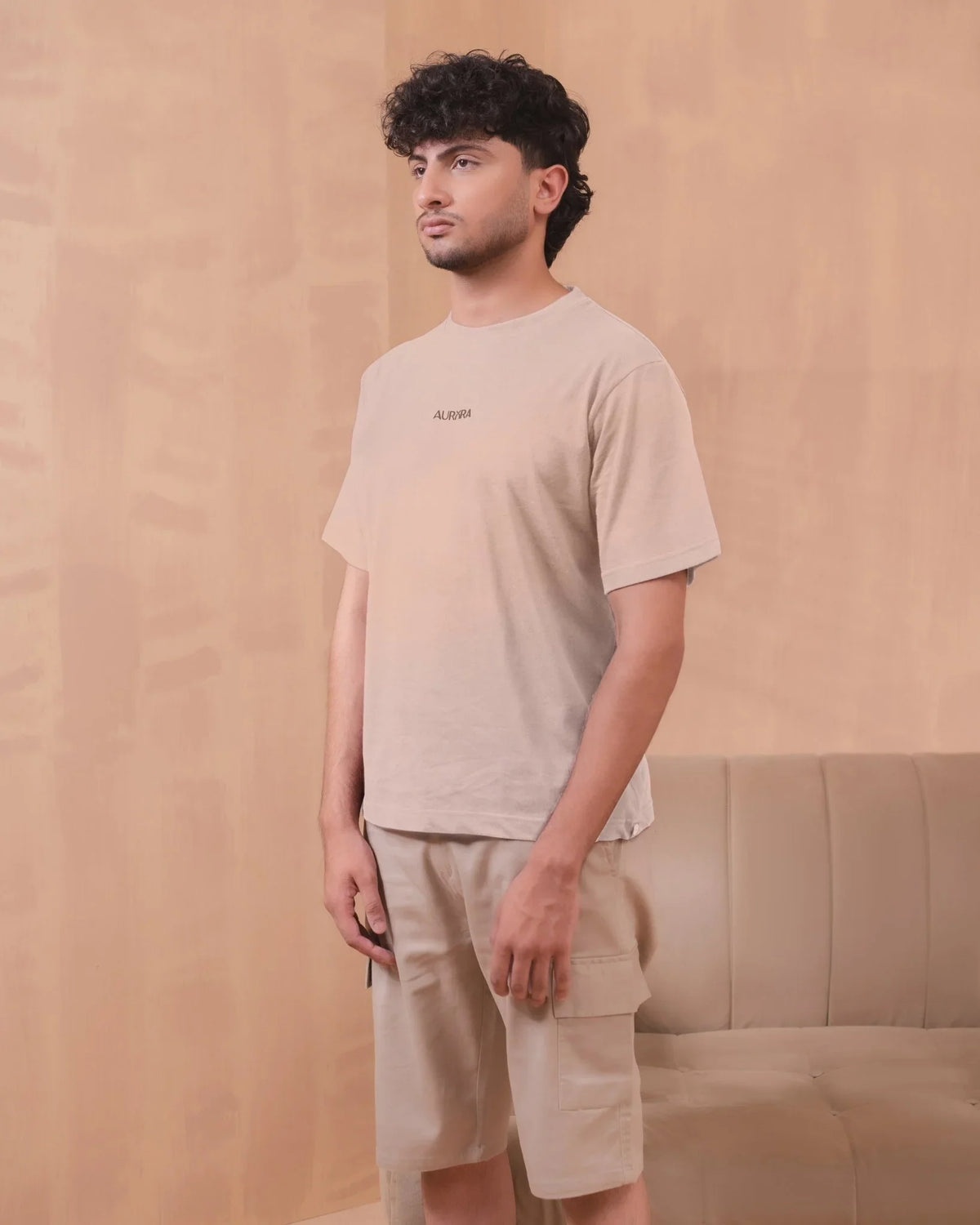 Beige Essential Print Tee - Aurorafitsofficial