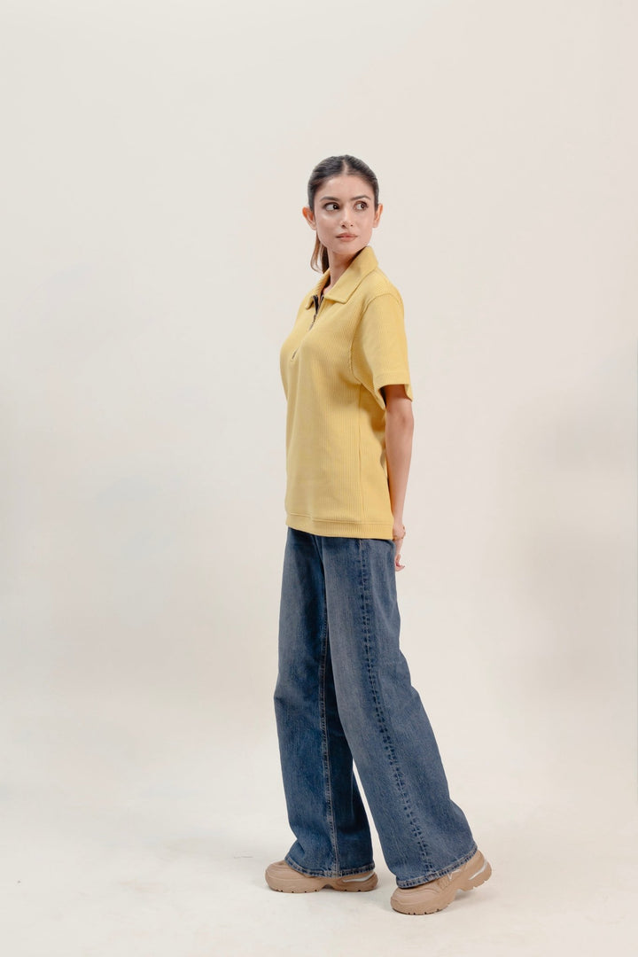 Women Textured Zip Polo - Aurorafits Official