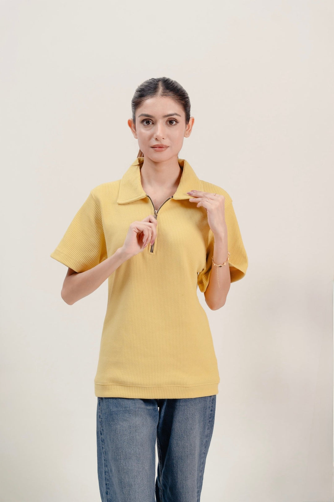 Women Textured Zip Polo - Aurorafits Official