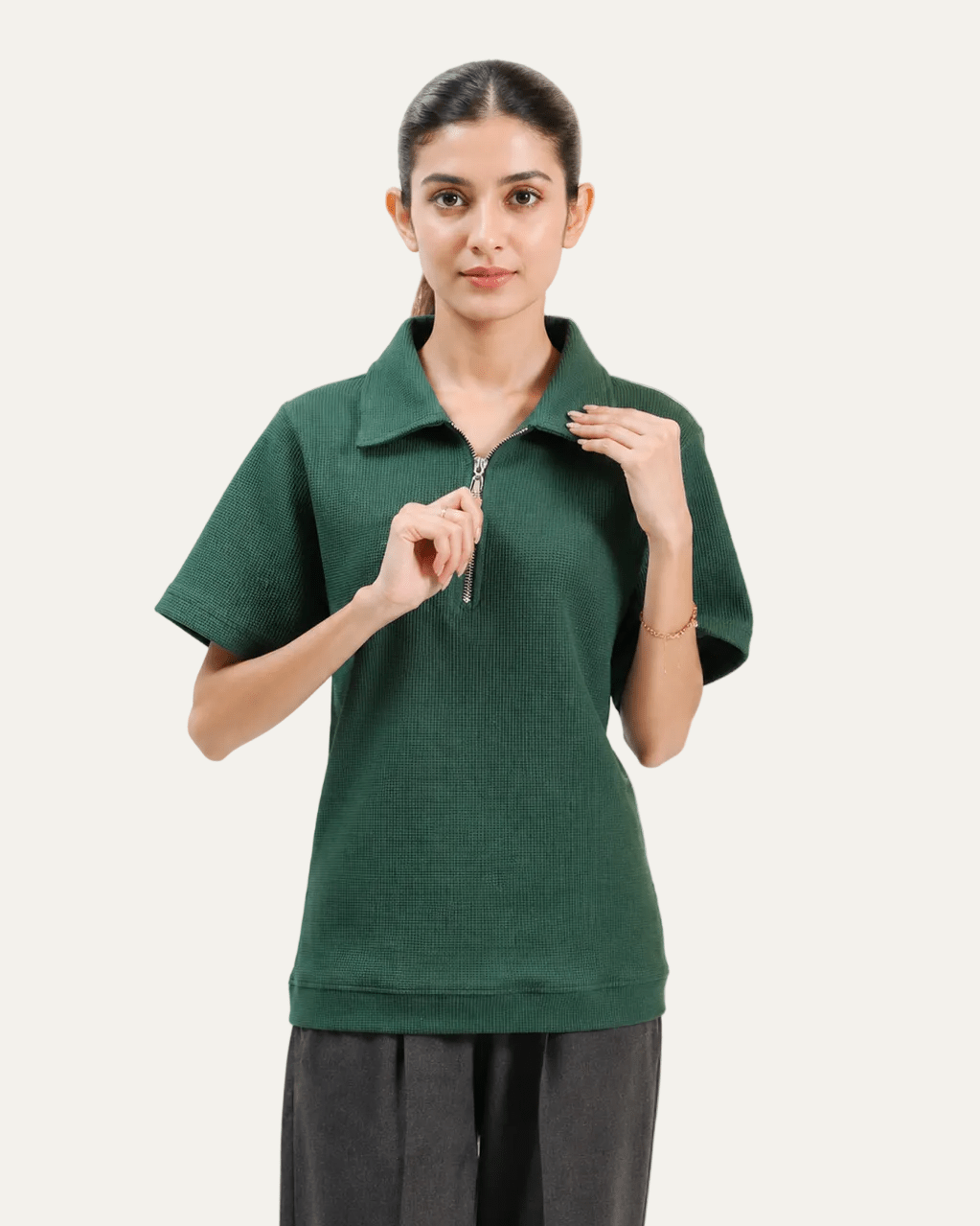 Women Textured Zip Polo - Aurorafits Official
