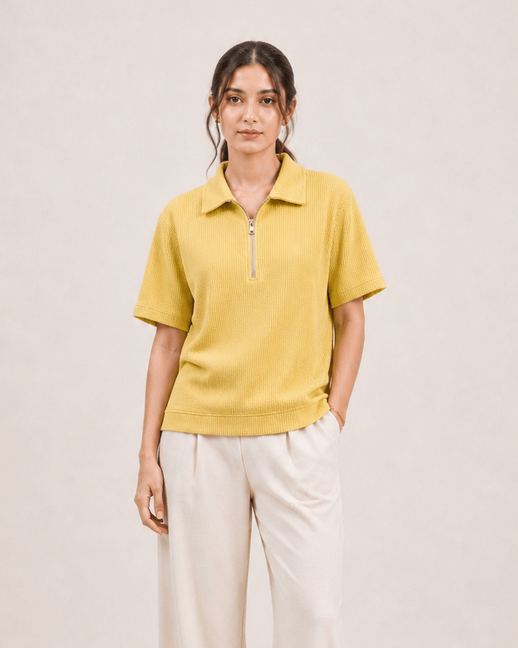 Women Textured Zip Polo - Aurorafits Official