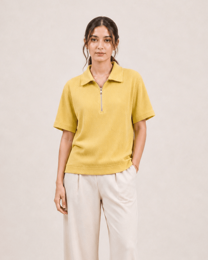 Women Textured Zip Polo - Aurorafits Official